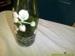 ERRIER-JOUEY EMPTY GREEN GLASS CHAMPAGNE BOTTLEPAINTED FLOWERS SCENE