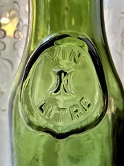 Vintage Vin Litre Heavy Green Glass Decanter Carafe French Wine 6.5” w 18.5” h