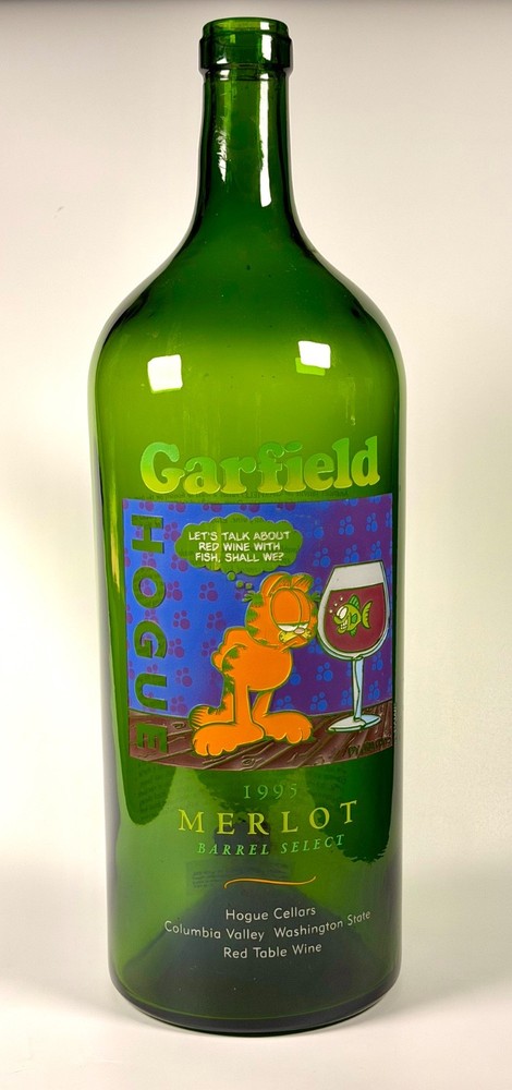 Rare Garfield Engraved 1995 Hogue Cellars Merlot magnum wine bottle