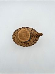 Vintage Rattan Wicker Wrapped Liquor Wine Bottle w/ Handle and Stopper 10&Prime; Empty