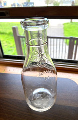 Vintage Milk Bottle 3 Cent Clear Glass Dairy Quart Bottle Cadmium Glow