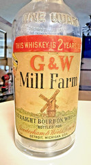 RARE ANTIQUE ORIGINAL  » G $ W MILL FARM  » WHISKEY PAPER LABEL BOTTLE!!