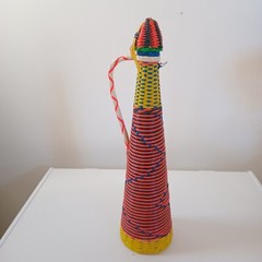 Vintage 60s MCM Viresa Spain Scoubidou Plastic Wicker Wrapped Wine Bottle Boho