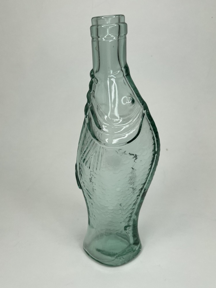 Fish Shaped Vintage Light Green/Blue Glass Wine Bottle Decanter 10” Tall
