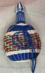 Boho Mid Century Woven Scoubidou Wicker Wrapped Viresa Wine Bottle – vintage