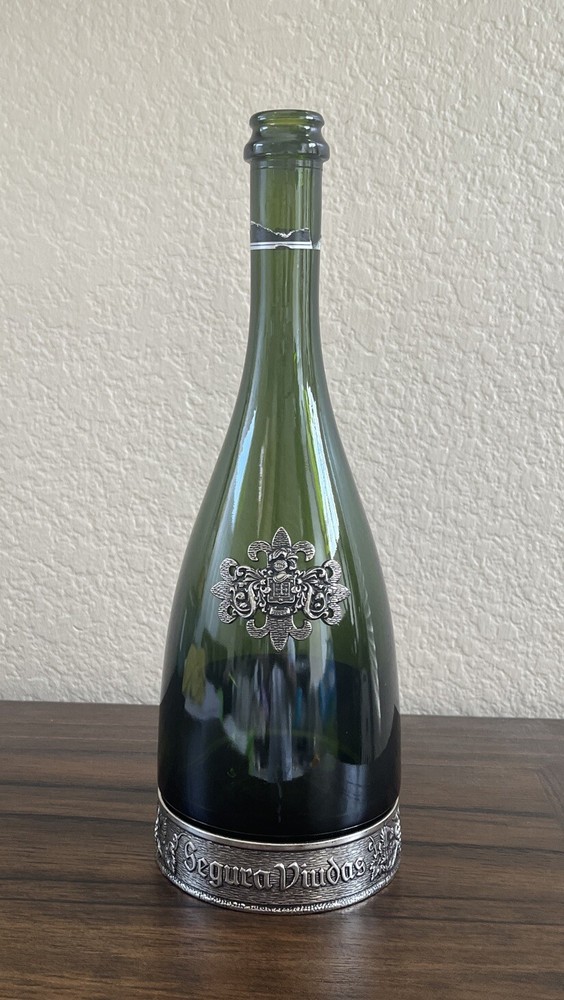 Wine Cava Bottle Empty Segura Viudas Brut Reserva Heredad W/Sterling Silver Deco