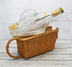 Vintage LONDON WINERY Canada Clear Decorative Bottle w/Handle & Serve Basket