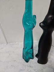 Rheinhessen Riesling Cats Bottles 1 Black & 1 Teal Blue 13&Prime; H