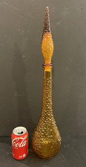 Vintage 22&Prime; MCM 1960s Italy Rossini Empoli Amber Hobnail Genie Decanter Bottle 1
