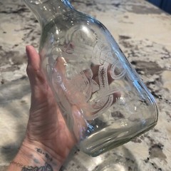 Vintage Embossed Paul Masson Wine Carafe Clear with white floral pattern 10”