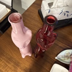 Lot Of 2 Happy Cat Riesling German Wine Bottles Red Pink 13”