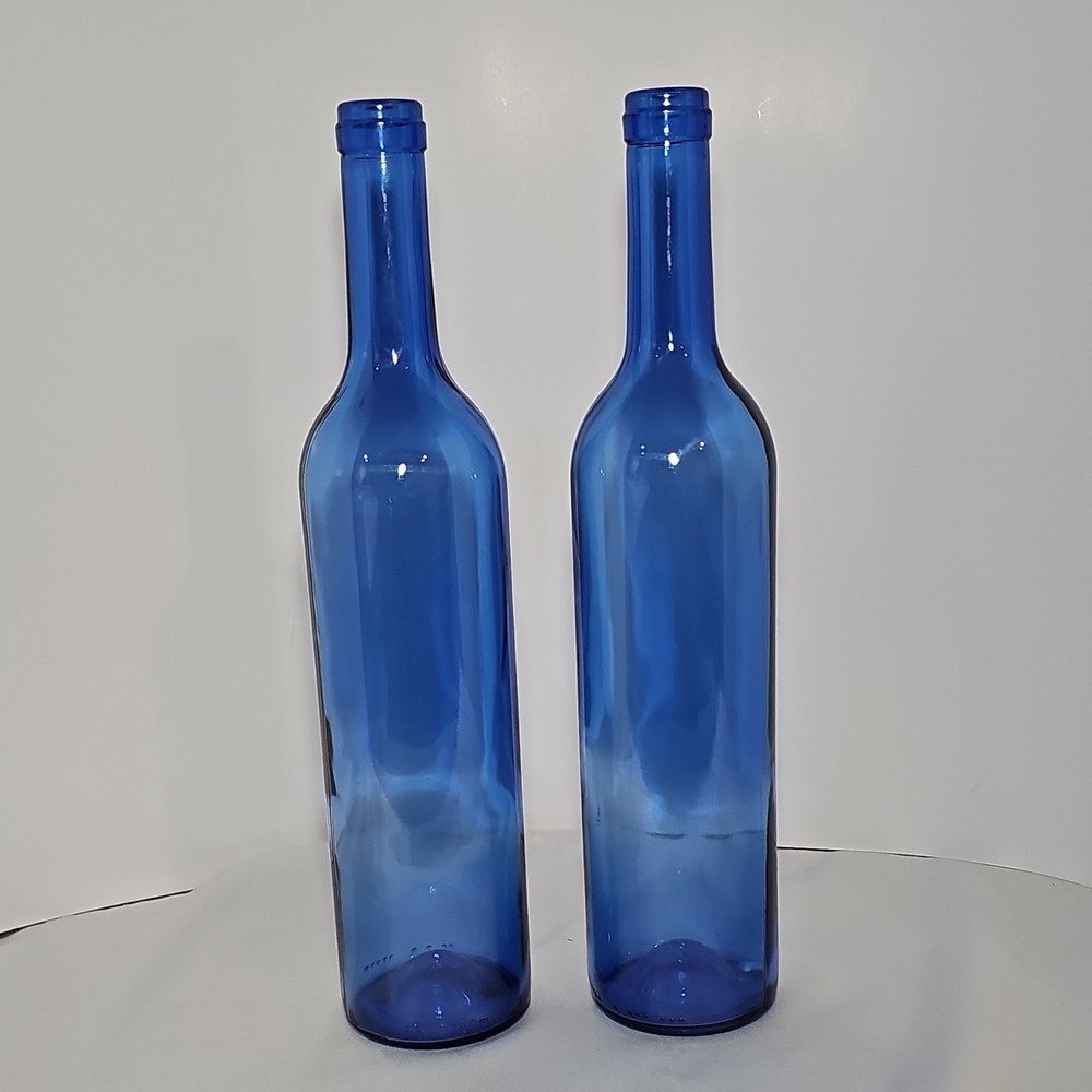 Blue Glass Wine Bottles 750ml Modern Design Collectible Wine Bottle Set of 2