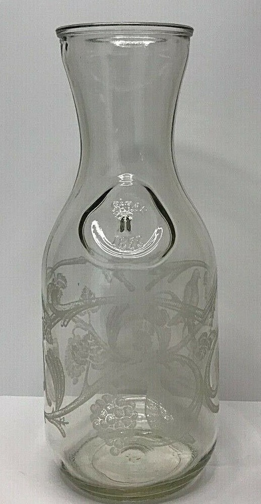 Norman Kosarin Wine Decanter Etched Doves Grapes Vines Birds Glass 9.75&Prime; H NICE