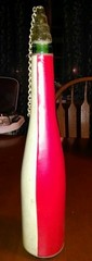 Vntg Leather Wine Bottle. Probably Italy, Green, White, Red, With Wood Stopper