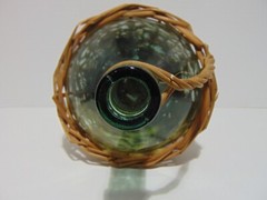 Sangria Black Angus Green Glass Bottle In Woven Basket 1/2 Gal Empty