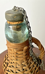 Demijohn Rattan Wicker Cover Wine Whiskey Bottle Lid Stopper & Ring Miniature 8&Prime;