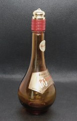 Vintage Small Amber Glass Bottle House of Kashu Japanese Plum Wine w/ Label, Lid
