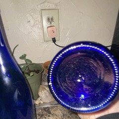 Pair of Blue Glass Wine Bottles Collectible Modern Decorative Home Bar Display