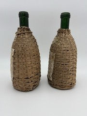 2 Vintage Wicker Case Wine Bottles 1966 – Quinta Lisbon Wine – Portugal (empty)