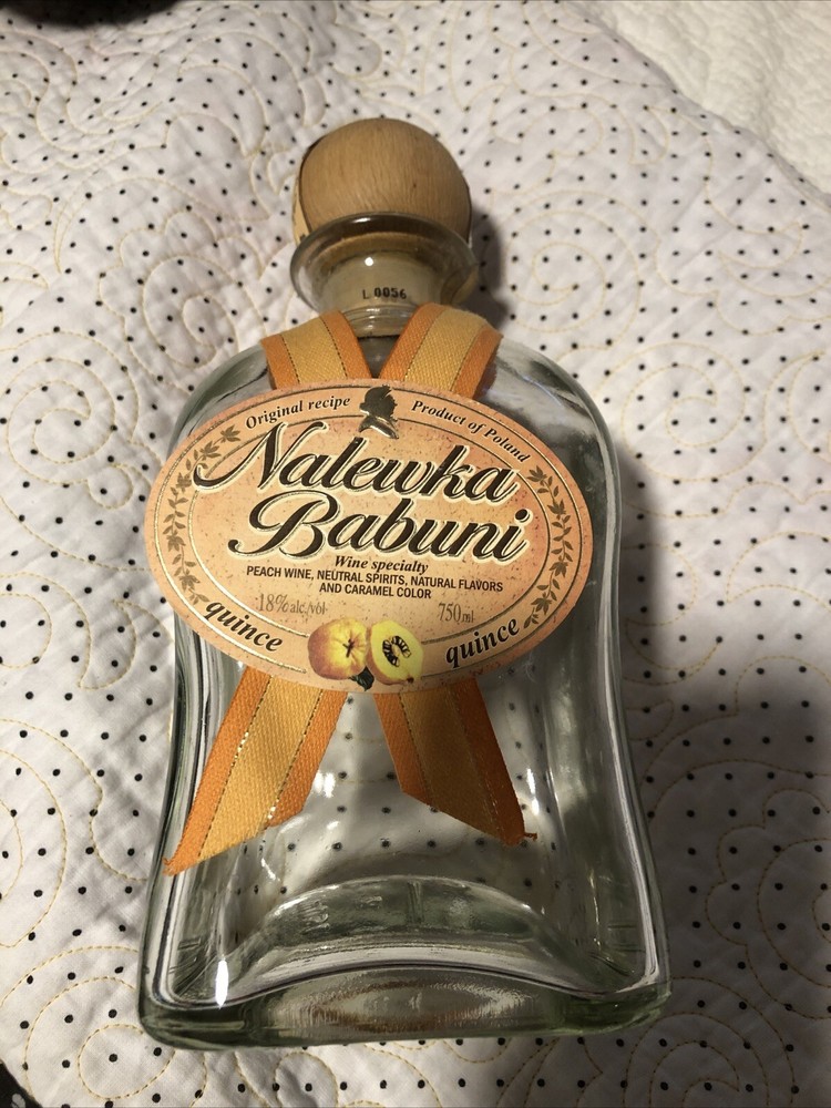 Vintage, Peach Nalewka Babuni Empty Wine Bottle 750 ml, w/Decorative Wood Cap