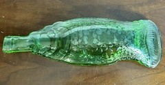 Vintage Green Glass Fish Bottle Pressed bowl dish candy trinkets 12&Prime;