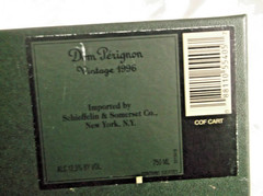 Dom Perignon 1996 Vintage Empty Bottle & Display Box Champagne Wine Moet Chandon