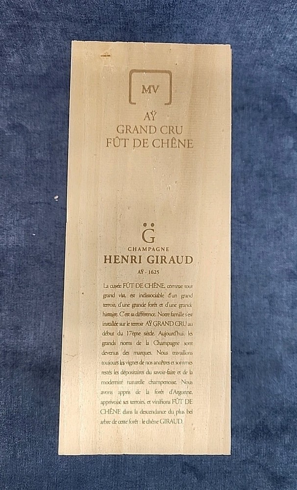 Henri Giraud Champagne Bottle Wood Gift Box Ay Grand Cru Fut De Chene u-11G
