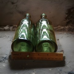 Vintage 8” Emerald Green Glass Champagne Bottles 12oz. Kick-up Bottom Cork Mouth