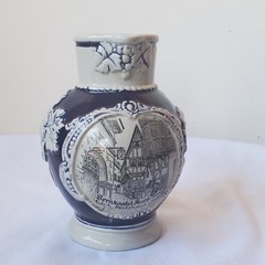 German Stoneware Bernkastel-Kues Wine Jug Cobalt Blue & White 6 Inch Tall
