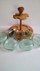 VINTAGE ALMADEN VINEYARDS PONY GLASS BOTTLES 187ml (4) With Wood Lazy Susan