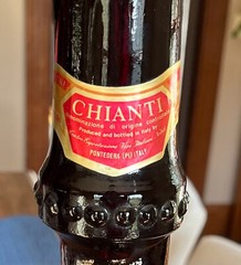 VINTAGE New Italian Green Glass CHIANTI Wine Bottle Warrior Design 44&Prime; Tall
