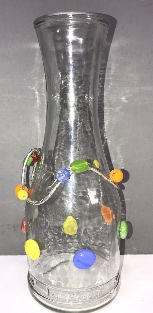 Paul Masson Decorated Glass Wine Carafe Bottle Vase