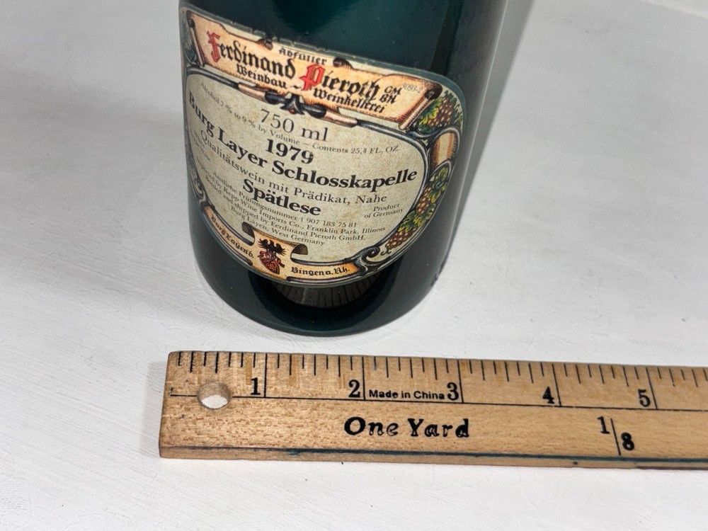 Ferdinand Pieroth German Wine Bottle 1979 Empty Blue Glass Vtg Collectible