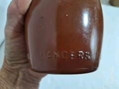 Vintage Stoneware Beer Bottle & Lancers Portugal Wine Bottle Painted Glass
