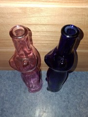 Vtg Riesling Wine Collectible Pair Of Cat Bottles-Cobalt Blue & Pink-Very Clean!