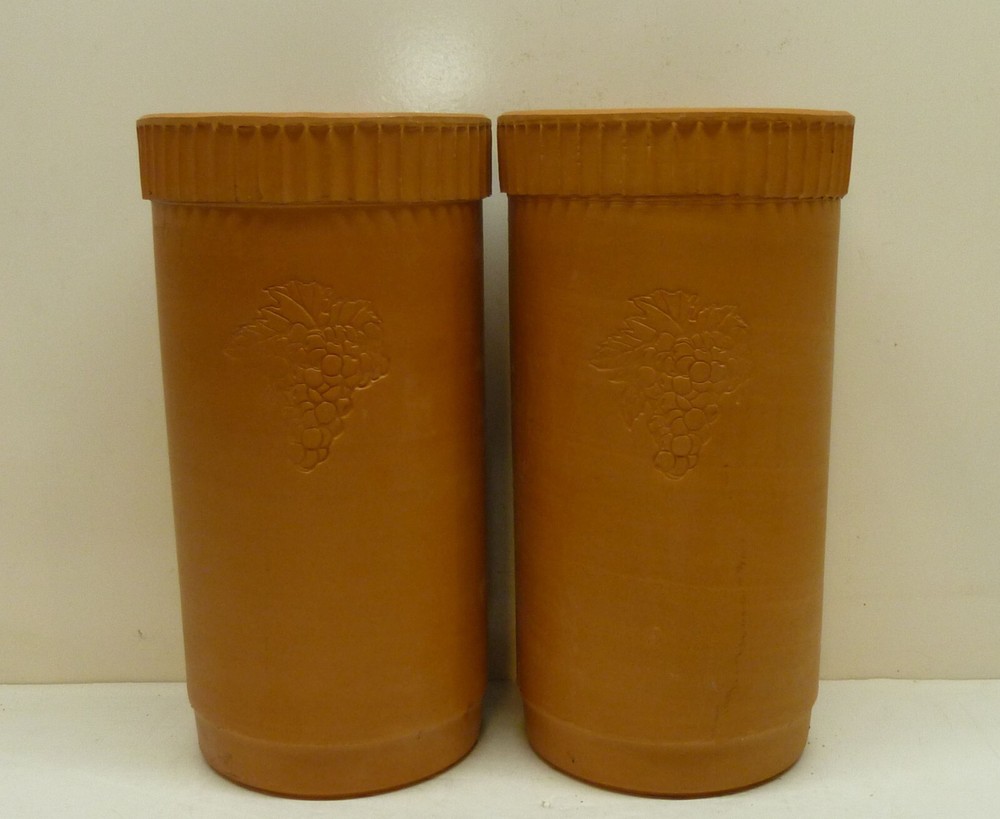 Lot of 2 Terra Cotta Wine & Champagne Cooler 9.5&Prime; x 5&Prime; Vase Grape Bunch Design