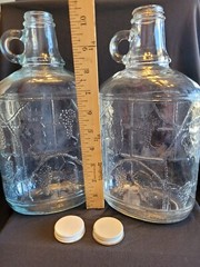 Vintage Rare Embossed Half Gallon Little Amana Glass Wine Jug(2) With Lids