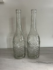 Nice! Set Of 2 Vintage Wine Bottles, Clear Glass Embossed Grapes & Leaves 12”