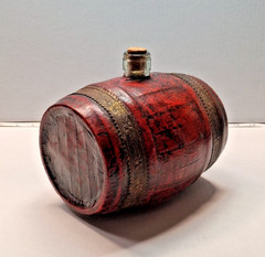 Rare Old Leather Wrapped Wine Barrel,Cork Top Glass Keg & Brass Tap,Vinegar Jar
