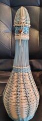 Vintage Spanish Plastic Woven Wicker Decanter Glass Bottle 60-70s – Teal-Ivory