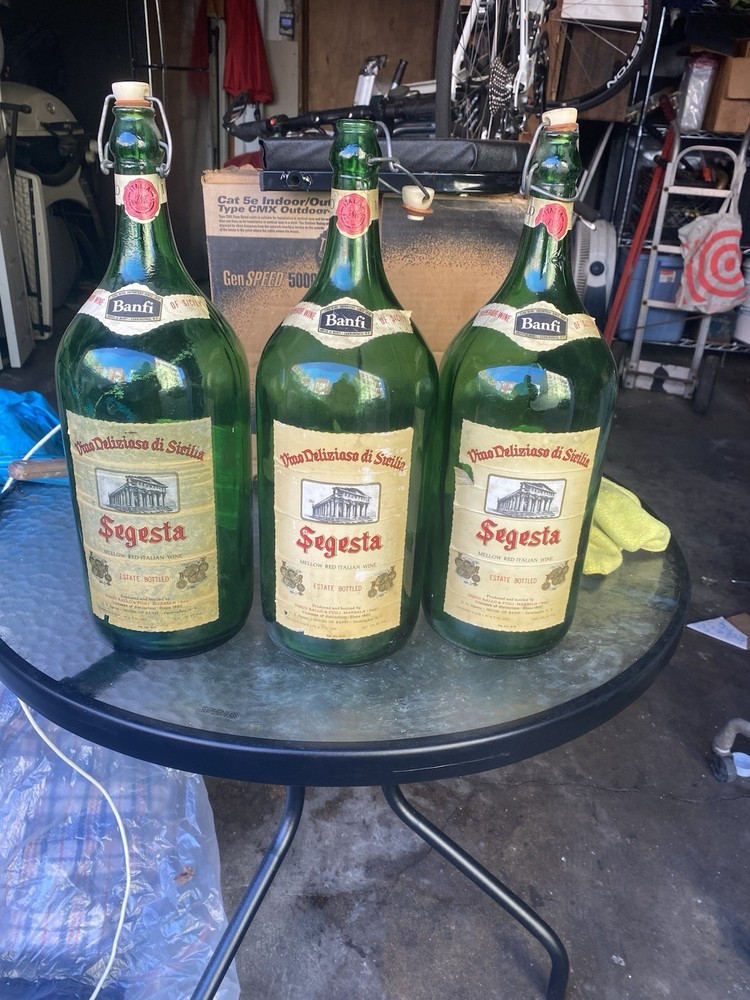 Segesta Mellow Red Italian Wine Bottles Lot of 3 Green 1 gal. 8 pt. 8 fl. oz.