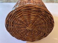 Vtg Wicker Wrapped Demijohn Glass Wine Bottle Rustic Boho Jug 11”
