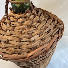 Vtg Wicker Wrapped Demijohn De Muller Spain Green Glass Wine Bottle 12.5”h x 8”w