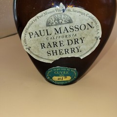 Vintage Wine Bottle PAUL MASSON RARE FLOR SHERRY Curve’e 101F. Saratoga CA