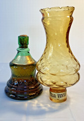 Vintage Rare Chianti Wine Bottle Decanter Lantern Oil Lamp Amber Green Glass 15&Prime;