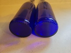 Set/2 Tall Long Neck 12.75&Prime;×3&Prime; Cobalt Blue Blown Elegant Glass Wine Bottles NEW
