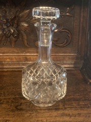Estate Clear Leaded Cut Crystal Diamond Pattern Decanter & Stopper Beautiful!