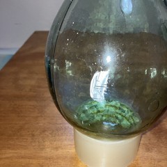 Antique Green Hand Blown Torpedo Round Bottom Glass Bottle 13” Cork Stopper
