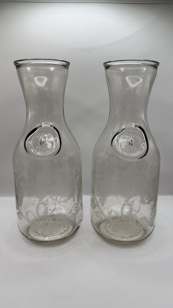 Vintage Paul Masson Vineyards Wine Carafes Set of 2 Clear Glass 1989