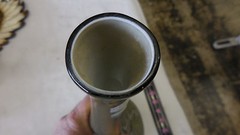 GREEN DIMPLE BASED BOTTLE WITH LONG NECK WINE/VASE HAND BLOWN